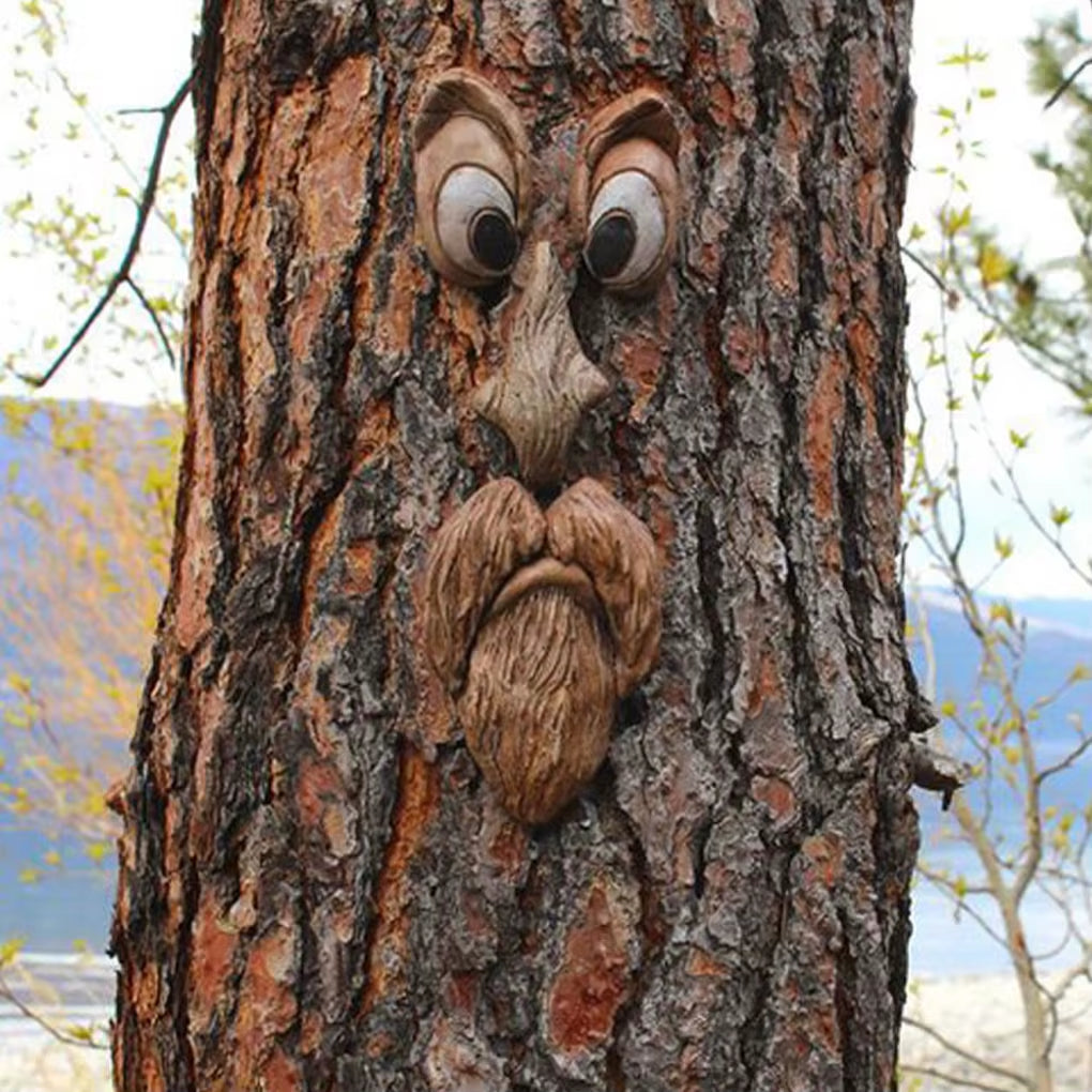 Bark Ghost Face Facial Features Old Man Tree Decorat Yard Art Decorations Monsters Sculpture Outdoor DIY 