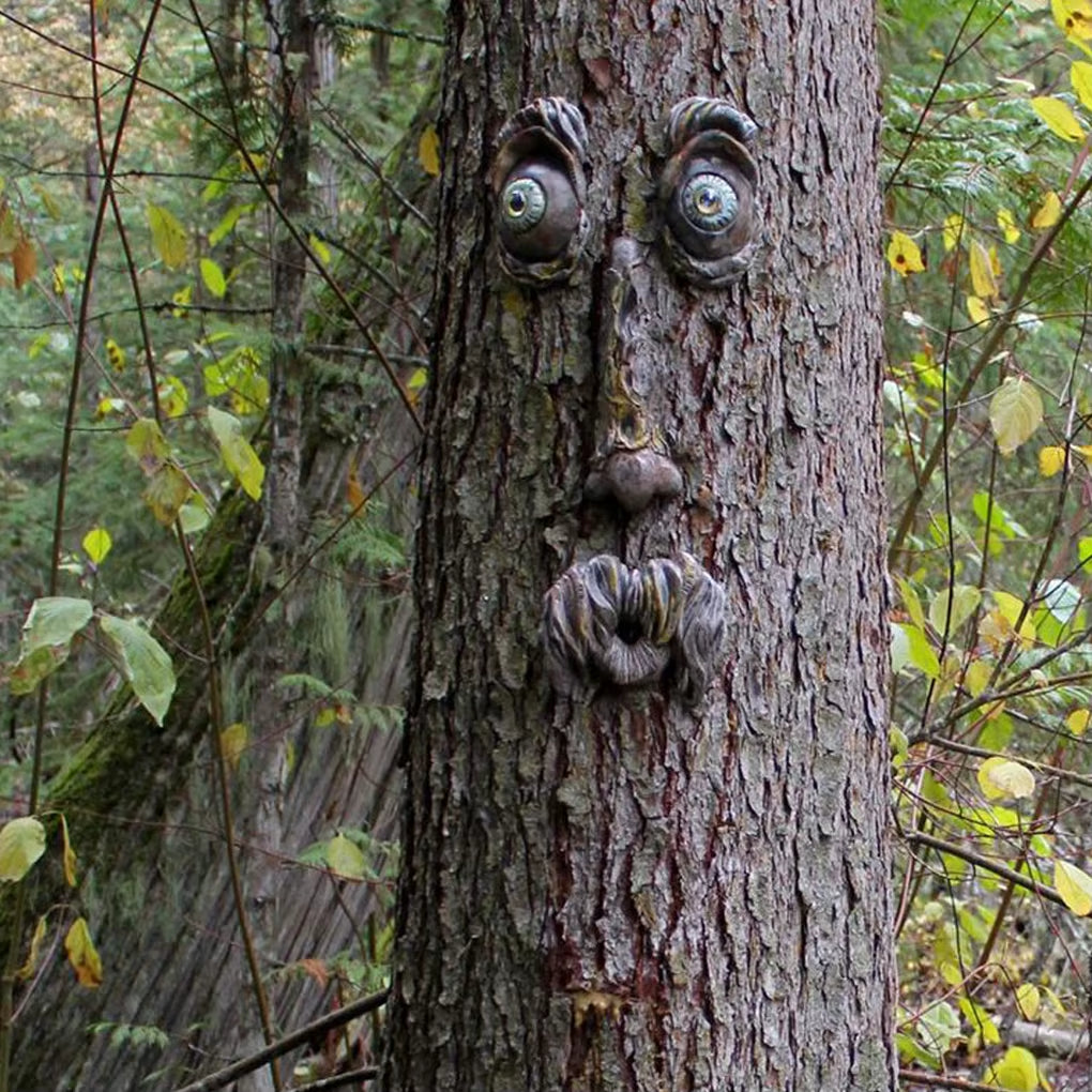 Bark Ghost Face Facial Features Old Man Tree Decorat Yard Art Decorations Monsters Sculpture Outdoor DIY 